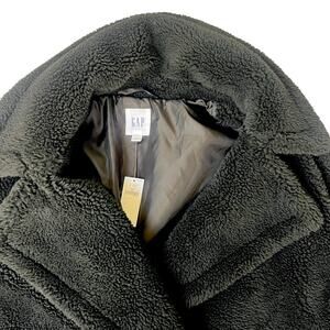 GAP Black Sherpa Moto Teddy Jacket Faux Shearling Coat Women’s Large NWT